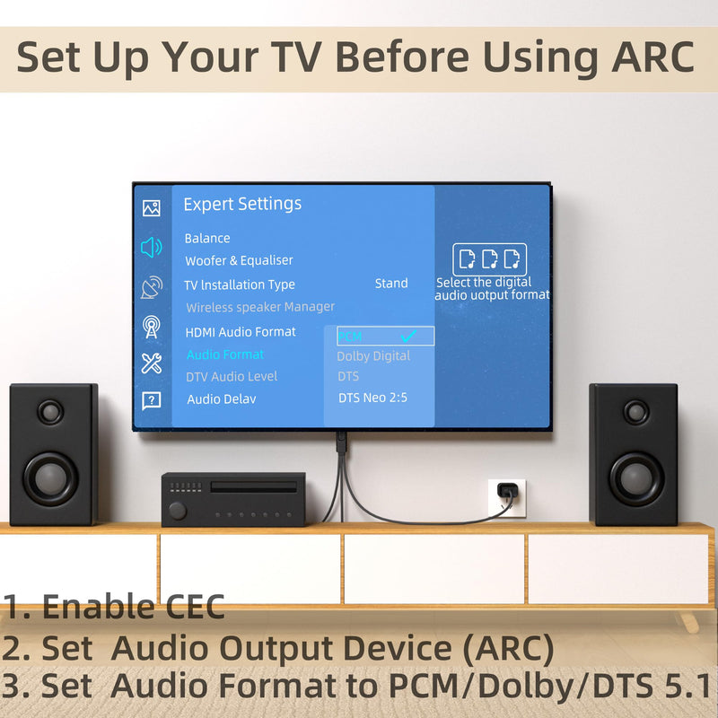 192KHz eARC/ARC to Optical Coaxial SPDIF Audio Converter for TV to Soundbar,eARC to Optical Converter with CEC Volume Control, Supports PCM2.0/Dolby5.1/DTS 5.1, 5 Ft Cable