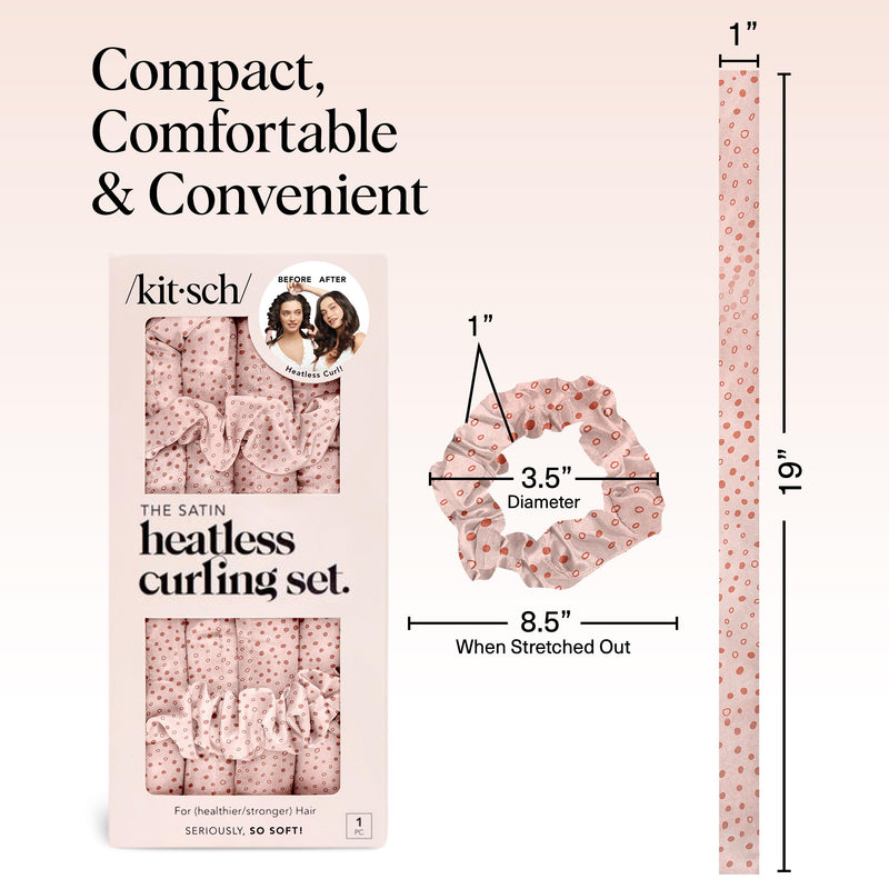 Kitsch Satin Heatless Curler Set - Micro Dot | Heatless Curls Overnight w/34 " Hair Waver & 2 Satin Scrunchies, Comfortable Hair Curlers to Sleep in for Frizz-Free Hair