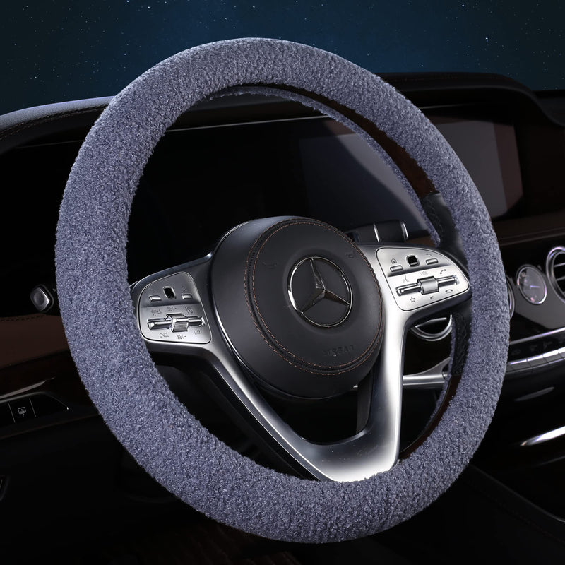 Furry Winter Car Steering Wheel Cover for Women, Soft Fleece Plush Warm Universal Auto Accessories for Jeep, Truck, Van, F150, Fuzzy, Anti Slip, Blue, Large Size, 15.2-16in Riviera Large (15.2-16 inches / 38.6-40.5 cm)