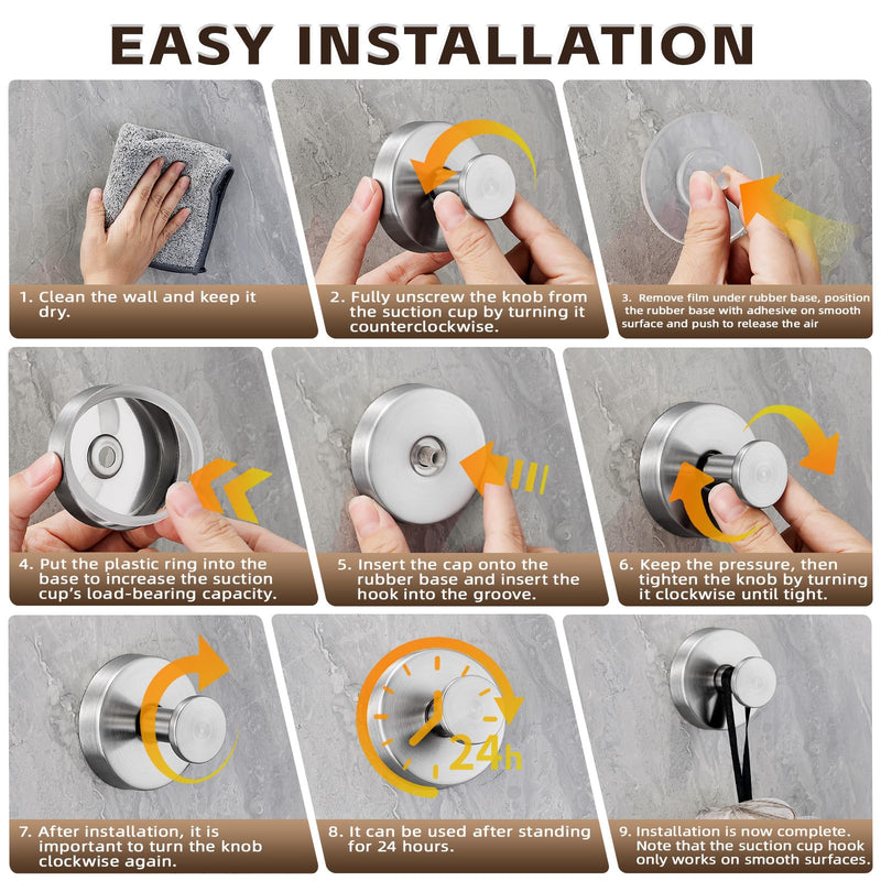 Suction Cup Hooks for Shower,Stainless Steel Towels Hook No Drill | Heavy-Duty Suction Hooks for Glass/Tile/Metal. Rust-resistant, Removable & Reusable for Home & Wreaths 2Pcs, Brushed Nickel 2