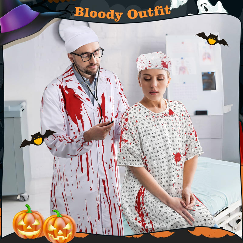 Skicuff Halloween Unisex Hospital Gown - Bloody Pattern Printed Doctor and Patient Gown Costumes 2026 with Blood Gauze Roll Halloween Couples Costume Set for Scary Cosplay Party Men Women Costume