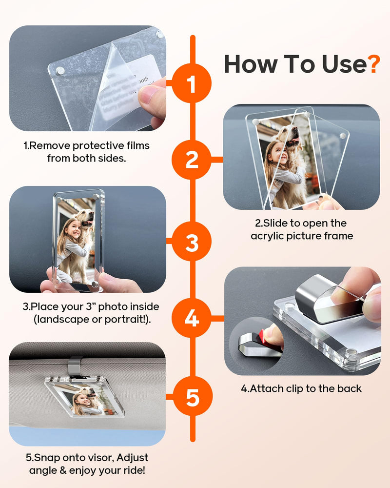 2Pcs Car Picture Holder for Visor Magnetic Picture Frame for 3 Inch Photos, Car Sun Visor Photo Holder with Strong Acrylic Magnet, Personalized Car Accessories with Clips for Easy Display 2.4"x3.5"