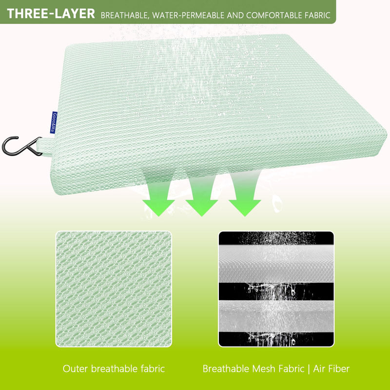 Gooo&Ma Non-Slip Waterproof Shower Seat Cushion Bathtub Pillow Shower Chair Bench Bathtub Cushion - with 3D Mesh & Hook - Bath Pillow，for Elderly，Pregnancy - Washable and Quick Drying(Green) Green