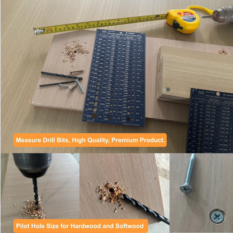 Screw Size Chart & Drill Bit Gauge/Pilot Hole Guide for Softwood/Hardwood | Stainless Steel(Pro) Pro