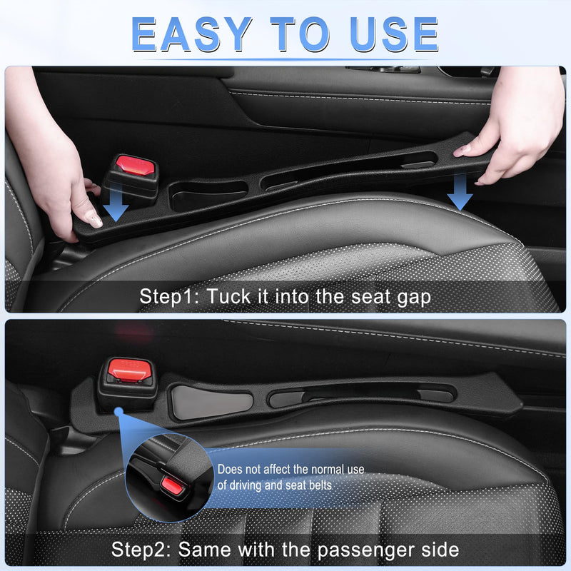 GaRhomxy 2PCS Car Seat Gap Filler Organizer, Universal Fit Gap Stopper for Cars SUV Truck, Prevent Drop Between Seat & Console, Anti-Slip Foam with Storage Pockets, Car Interior Accessories (Black)