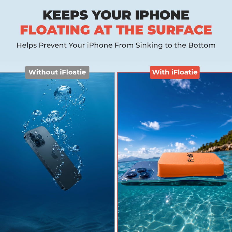Magnetic iPhone Float - Prevents Phone from Sinking - MagSafe Compatible Snap-On Floatation for iPhone 17/16/15/14/13/12 – Orange