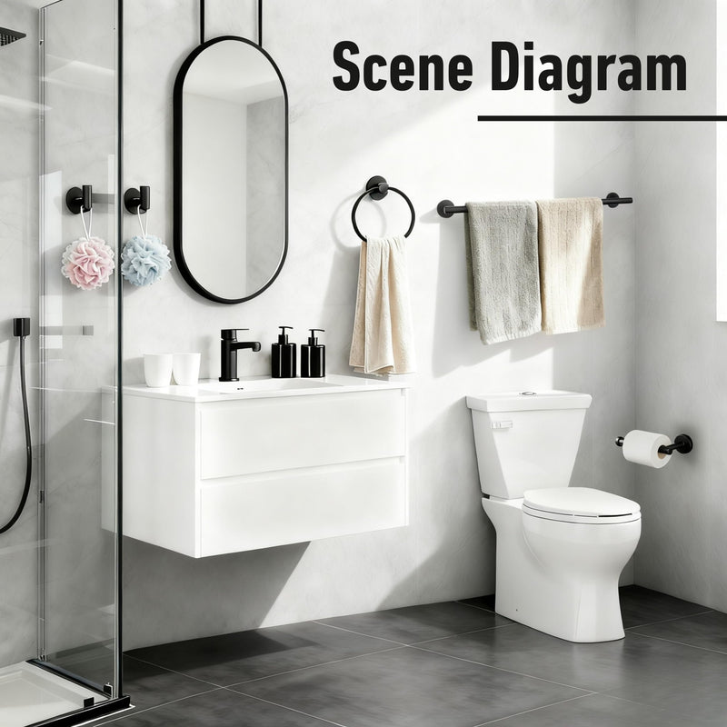 Bathroom Towel Holder Set, 16inch Wall Mounted Black Towel Bar Set for Bathroom,Black Bathroom Hardware, 5 Pieces Towel Rack Set for Bathroom