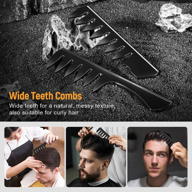 Hair Styling Combs and Brush Set for Men, Quiff Roller Brush for Adding Volume, Mens Styling Combs for Quiff, Pompadour, Slick Back, Fauxhawk, Undercut Black 7pcs