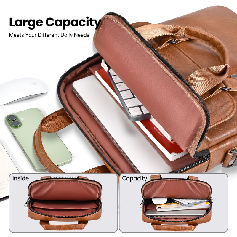 13 Inch Laptop Sleeve Leather Case Bag for 2026 MacBook Neo 13 A18 A3404, MacBook Air 13" M5 M4 M3 M2 A3449 A3420 A3113, iPad Air/Pro 13 M5 M4 M3 M2, Vertical Laptop Shoulder Computer Bag, Brown