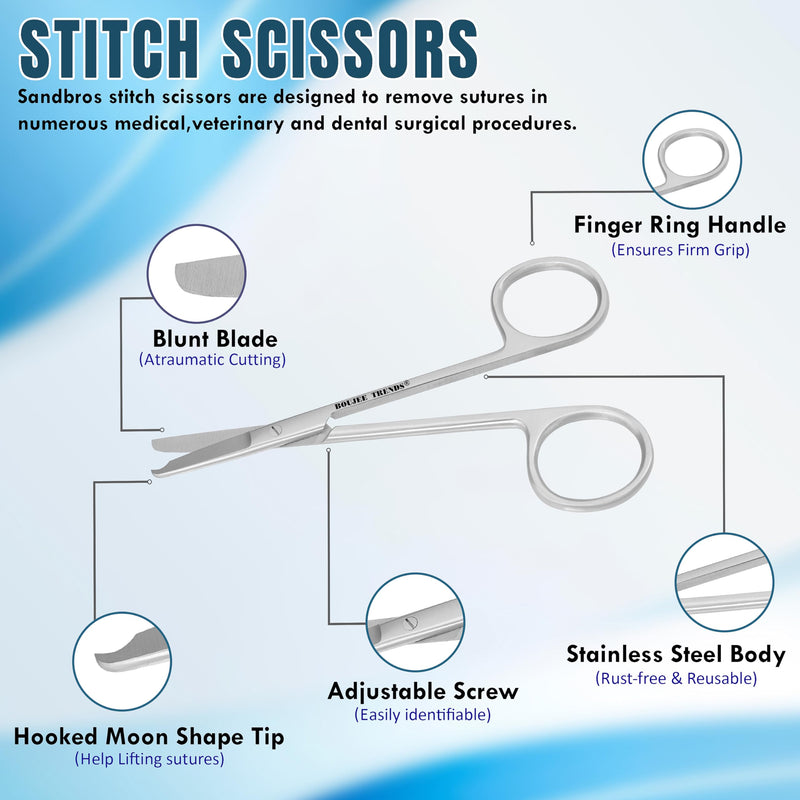 Suture Stitch Scissors with Crescent Delicate Hook Surgical Nursing Medical Scissors Perfect for Suture Removal, First Aid, EMS Training Premium Quality Instrument- Stainless Steel (9 CM) 9 CM