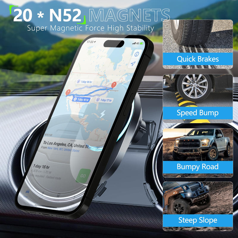 CLEC for Ford Mustang 2015-2023 Magnetic Wireless Car Charger Phone Holder Mount Custom Fit for Ford Mustang 2015-2023 15W Fast Charging Car Phone Holder Wireless Charger