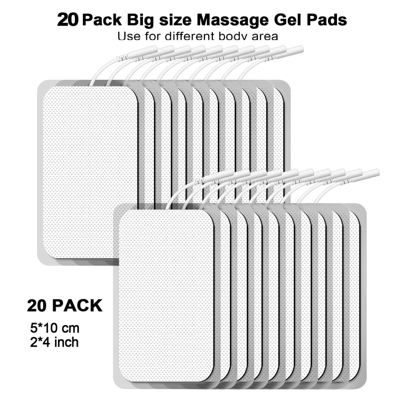 TENS Unit Electrode Pads 20 Pcs, 2" x 4" 2.0mm Pin Replacement Pads Compatible with Auvon, TENS 7000,Self-Adhesive Electrodes for Muscle Stimulator Pain Relief