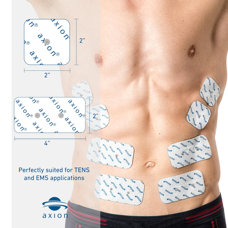 axion Set of 16 TENS Unit Electrode Pads- 8 Pcs 2x2" & Pcs 8 4x2" Pads - Compatible with Compex Muscle Stimulators and TENS Machines - with 3.75 mm Snap Button