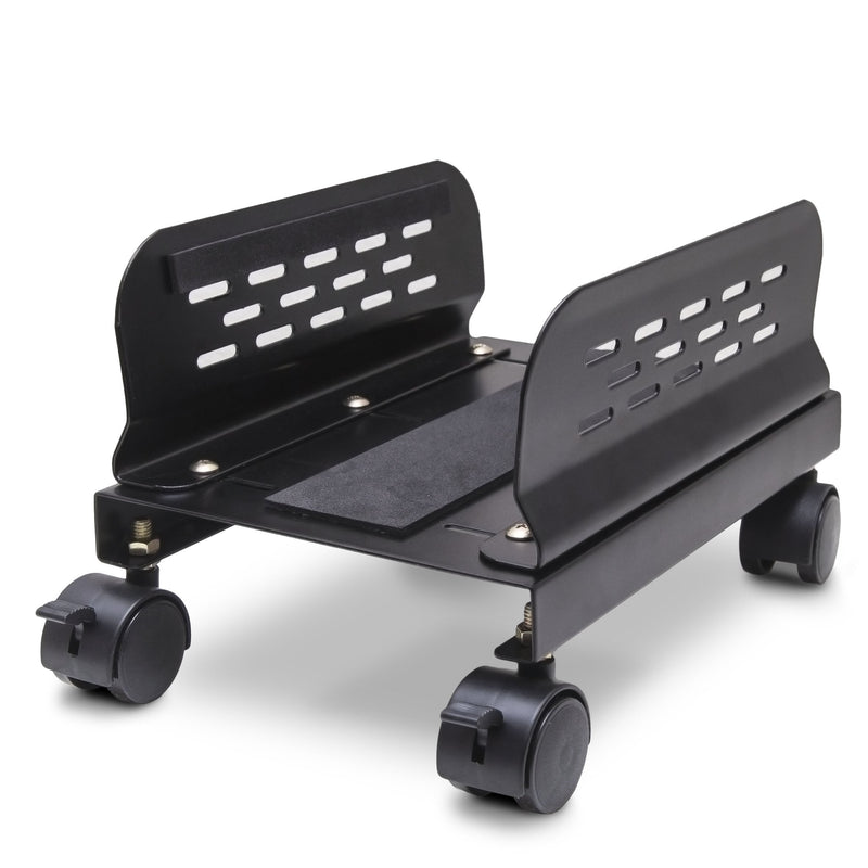 Slim Computer PC or UPS Metal Floor Stand with Adjustable Width and Locking Caster Wheels Alum Slim Black
