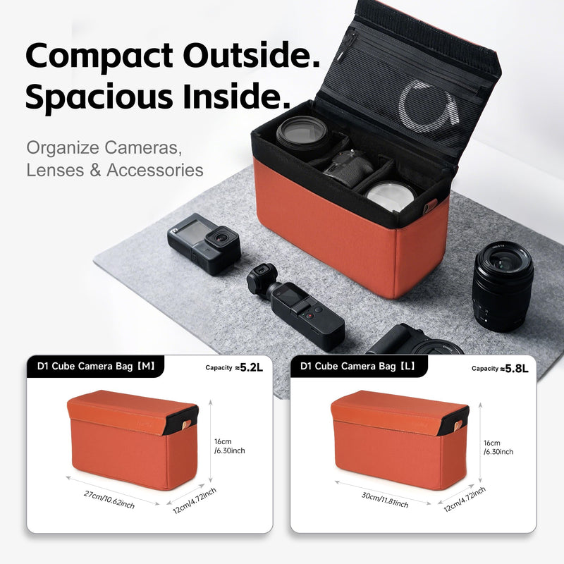 AMBITFUL D1 Cube Camera Insert, Medium/Large Padded Organizer with Dividers for Mirrorless DSLR, Black/Apricot (Green, M (5.2L)) Green M (5.2L)