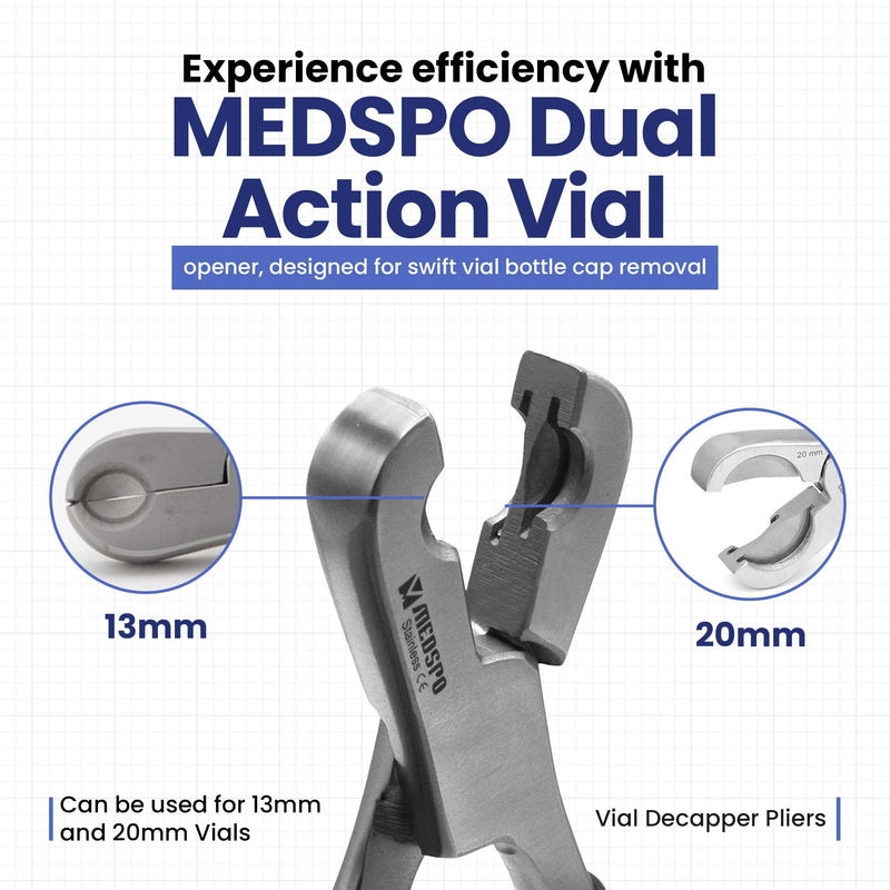 MEDSPO Dual Action Vial Opener and Vial Decapper | Durable Ergonomic Vial Cap Remover | Easy to Use Vial Opener Tool | For Medical Applications and Opening Pharmacy Medicine Bottles (13mm x 20mm) 13mm x 20mm