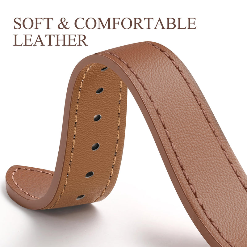 20mm Leather Watch Band Compatible with Garmin Vivoactive 5 Watch Bands, Vivoactive 6/3/Forerunner 165/55/245/645, Quick Release Genuine Slim Leather Strap for Venu Sq/Sq 2/Venu 2 Plus Women Brown 20mm
