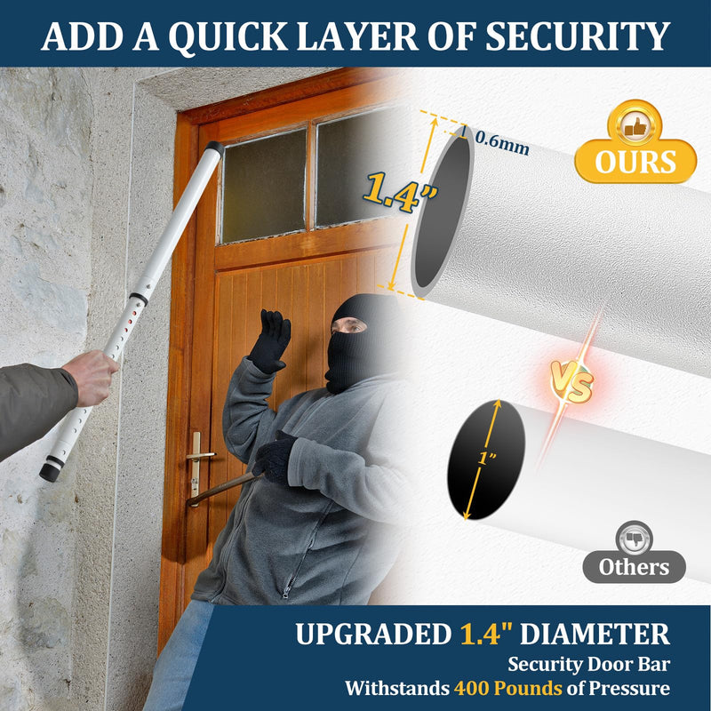 3-in-1 Door Security Bar with Heavy-Duty Metal, Adjustable 16"-41.7" Door Lock Stick,Sliding Patio Door Security Bar with 2.8" Non-Slip Base for Home,Apartment,Travel Safety–Portable Door &Window Lock White