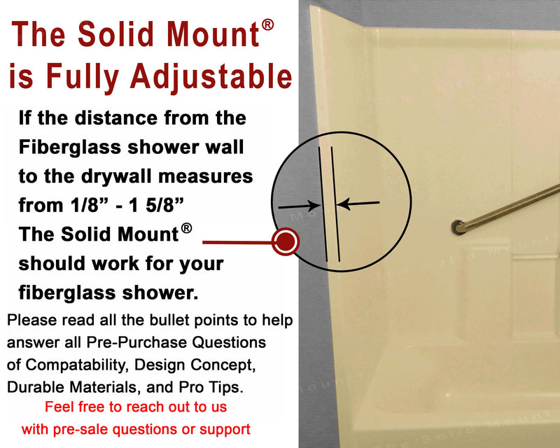 Grab Bar Mounting Kit for Fiberglass Showers – One-Piece Adjustable Spacer System – Prevents Rotation & Uneven Compression – Precision Trim Fit for Stud Anchoring – Grab Bar Not Included - Made in USA