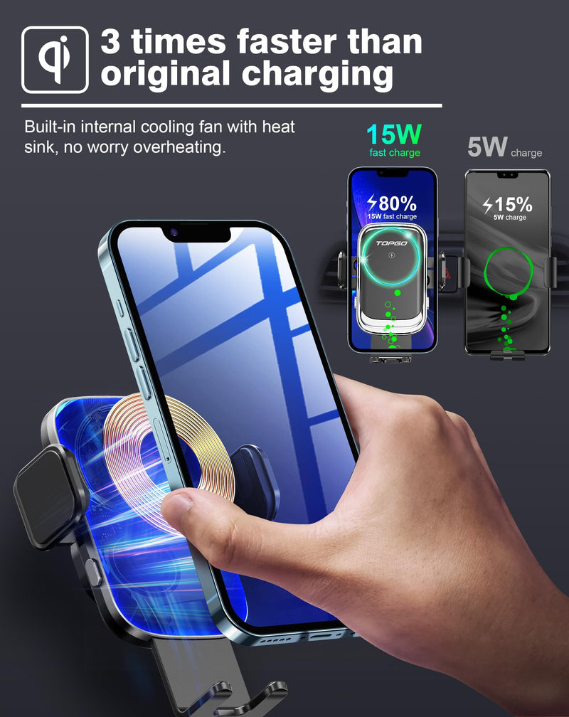 [Upgraded] TOPGO Cup Phone Mount Wireless Charger,Universal Cell Phone Holder Car Charger Wireless-Charger-Cup-Phone-Holder Fast Charging for iPhone16/16 Pro/16 Pro Max, Samsung Galaxy - Black | Upgraded, Universal Cell Phone Holder, Fast Charging, iPh...