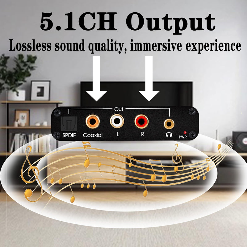 HDMI ARC Audio Extractor, Optical to RCA DAC (Digital to Analog) Convertor, Toslink/SPDIF/Fiber/Coaxial to 3.5mm Headphone Jack Adapter, 192Khz SR, for PS4+/TV/AMP/Soundbar Output