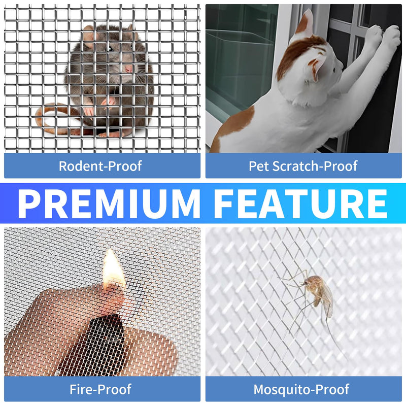 304 Stainless Steel Mesh, 24in x 10ft, 20 Mesh, Sturdy Metal Screen Roll for Window, Door, Air Vents, Filter, Cage, Garden, Patio, Pet (Sliver, 24inch x 10feet) Sliver