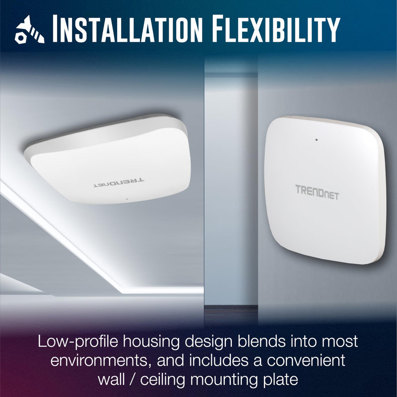 TRENDnet AX3000 Dual Band WiFi 6 PoE+ Access Point, TEW-923DAP, 1 x 2.5GBASE-T PoE+ LAN Port, OFDMA and MU-MIMO Technology, 2402Mbps (5Ghz), 573Mbps (2.4Ghz), WPA3 Ecryption, White
