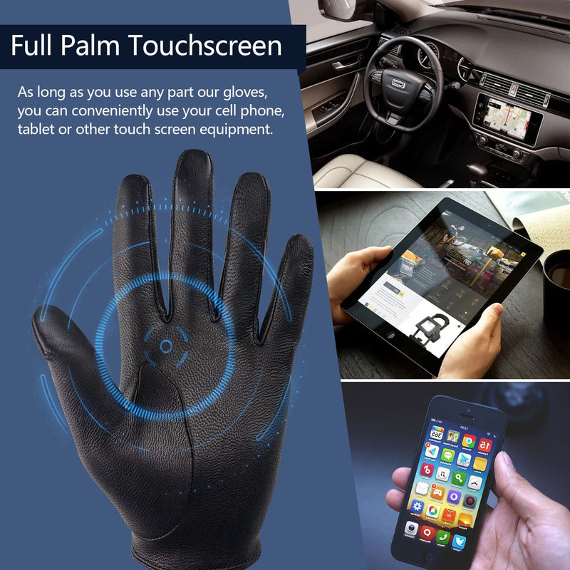 GSG Men Geniune Leather Gloves Sheepskin Black Driving Cycling Touchscreen Motorcycle Unlined Gloves X-Large