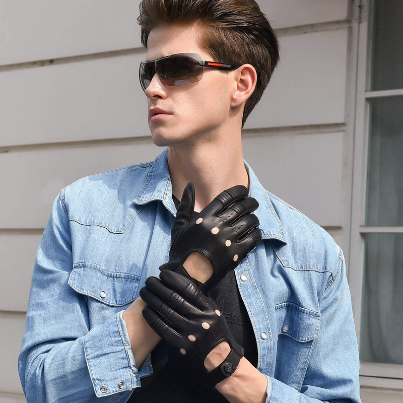 GSG Men Geniune Leather Gloves Sheepskin Black Driving Cycling Touchscreen Motorcycle Unlined Gloves X-Large
