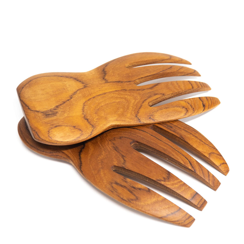 Rainforest Bowls Javanese Teak Wood Salad Serving Hands - Perfect for Mixing, Tossing & Serving Salad - Ultra-Durable- Premium Wooden Design Handcrafted by Indonesian Artisans 1