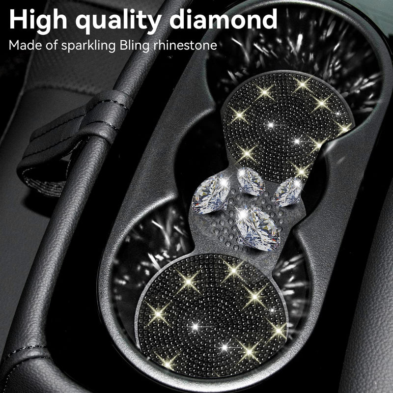 SINGARO Bling Cup Holder Coasters for Car, 2PCS Universal Non-Slip Cup Holder, Embedded Decorative Coasters, Shiny Crystal Car Interior Accessories Gifts for Women (Black) Black