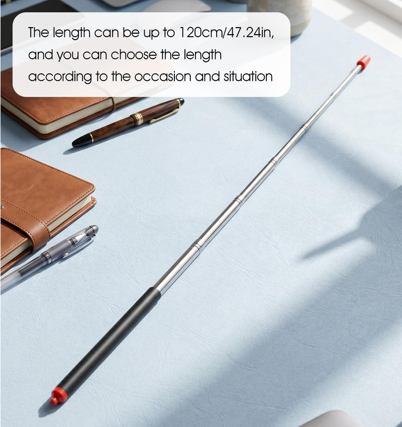 Pointer Stick, Retractable Telescoping Pointer (Black) | Stainless Steel, with Lanyard, Extendable, Upgraded Anti-Drop Design