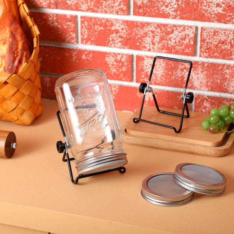 6 Pack Sprouting Lids with Stainless Steel Jar Stands, Blackout Sleeves, Kit for Wide Mouth Mason Jars, Organic Sprouts