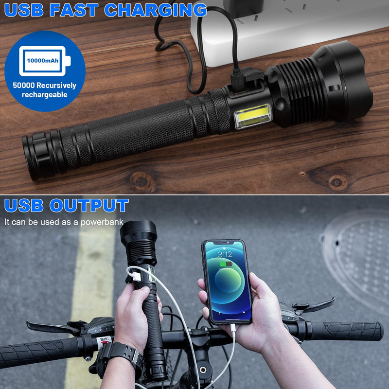 Cinlinso Rechargeable LED Flashlights High Lumens, 99,000 Lumens Super Bright Flash Light with 7 Modes, Powerful Handheld Waterproof Flashlights for Home Emergencies, IPX6 Waterproof 1