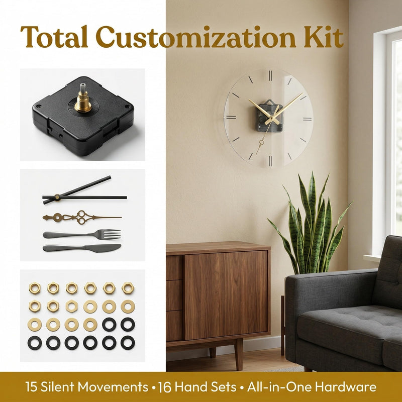 15 Packs Clock Mechanism Replacement Kit with 16 Pairs Clock Hands, Quartz Clock Movement Replacement, Clock Movement Motor Kit for Clock Repair, Replacement, DIY and Custom Clock 15 Packs Clock Mechanism with 16 Pairs Clock Hands