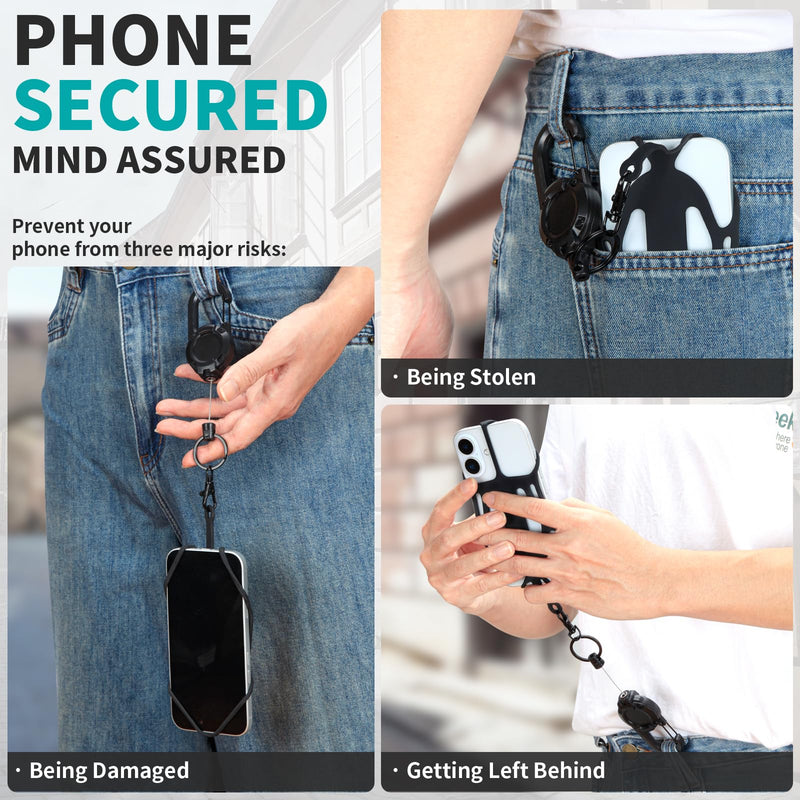 HOTEMIA Retractable Phone Tether with Steel Cable, Anti-Drop & Anti-Theft Phone Strap for Hiking,Shopping and Travel Black