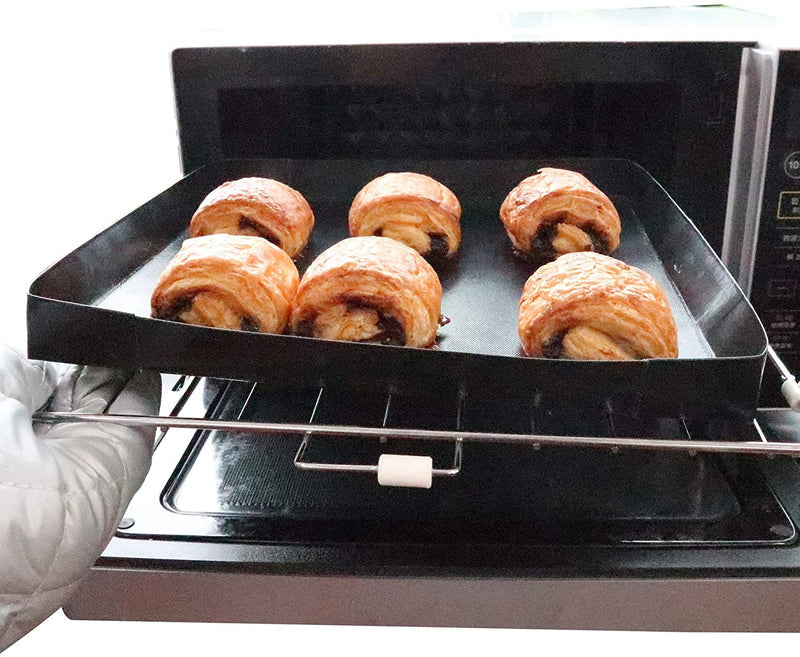Firsmat Solid PTFE Cooking Basket For Speed Ovens,Quick Oven Basket Tray For Chips Chicken Wings Sub Roll Bread Heating Non Stick PTFE BBQ Tray 11.8x13.8x1 inches