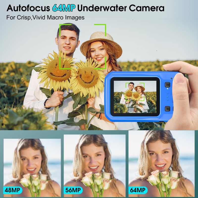 4K Underwater Camera, 64MP 16FT Waterproof Digital Camera with 16GB Card, Autofocus Floatable Waterproof Camera with IPS HD Screen, 16X Digital Zoom, Fill Light, for Snorkeling, Surfing, Swimming