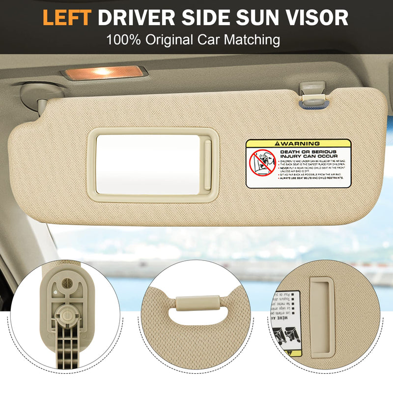 TadaMark Left Driver Side Sun Visor Fit for Hyundai Elantra 2011 2012 2013 2014 2015 Beige Without Light Replace # ‎852103X000TX