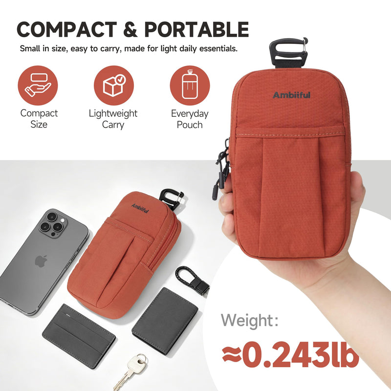 AMBITFUL Backpack Shoulder Strap Pouch - Smartphone Strap Pack,Orange | 3.94 x 1.57 x 7.09 inches, Waterproof Backpack Strap Pocket for Small Crossbody Bag for Sports Hiking Camping, Orange