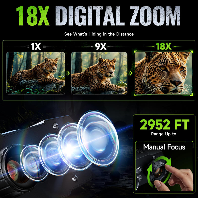 Rappet Night Vision Goggles, 4K Night Vision Binoculars for Adults (4.5" HD Screen/5000mAh Battery/4K UHD VIDEO/2952FT Range/32GB TF Card/18X Digital Zoom/Flashlight) for Hunting, Camping, Black