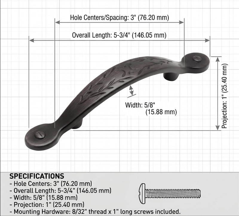 Cosmas 10 Pack 465ORB Oil Rubbed Bronze Leaf Design Cabinet Handle Pull 3 Inch Hole Center - Kitchen Drawer Pulls, Die-Cast Zinc Metal Hardware