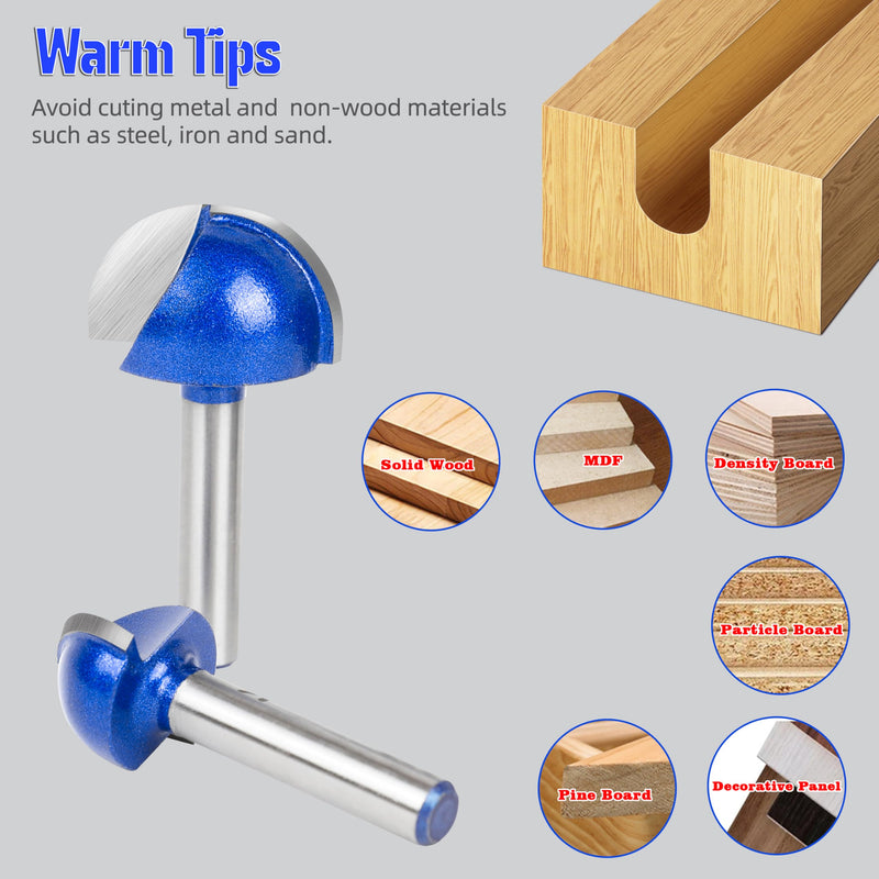 8Pcs Cove Box Round Nose Router Bit Set 1/4 Inch Shank, Carbide Tipped Core Box Router Bit-1/4 5/16" 3/8" 1/2" 5/8" 3/4" 7/8" 1" Cutting Diameter, for DIY, Woodworking Project 1/4" to 1" Cutting Diameters 1/4" Shank