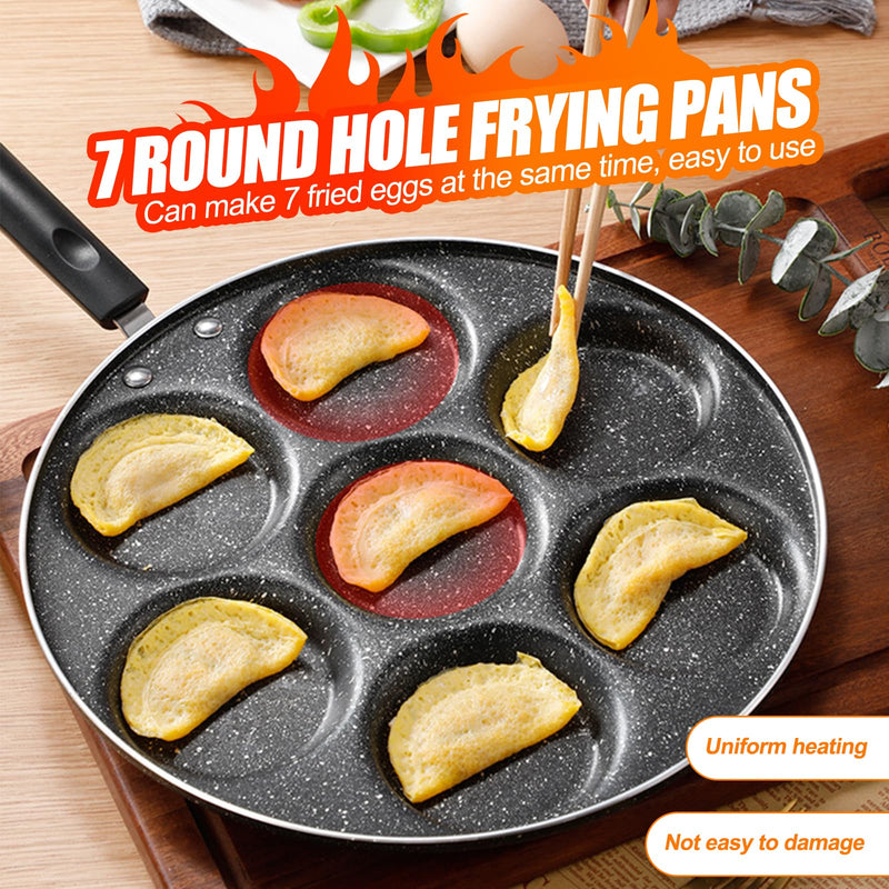 7 Cup Egg Frying Pan,Mini Pancake Maker,Aluminum Non Stick Fried Eggs Cooking Pan Burger Mold Kitchen Cookware Household Tool for Home Breakfast 11.8in(7-cup eggpan)
