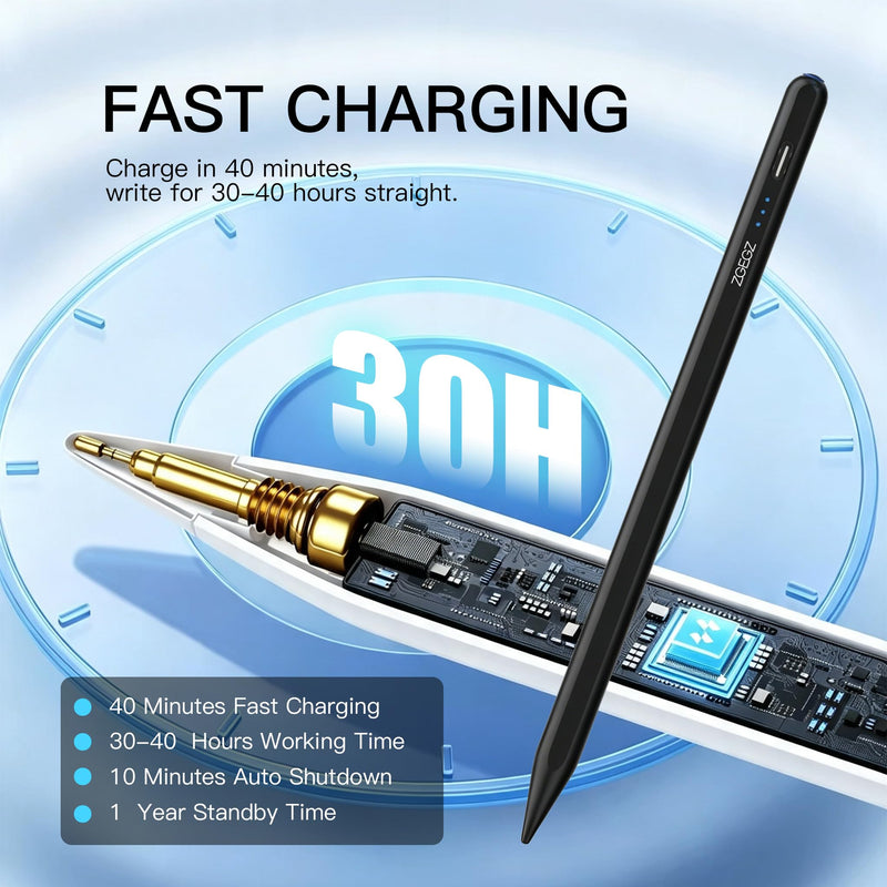 Stylus Pen Compatible with Nintendo Switch 1/2/OLED，30H Life Black | Accurate writing,,30-hour ultra long battery life，No Bluetooth needed，Button on/off，2 replacement pen tips