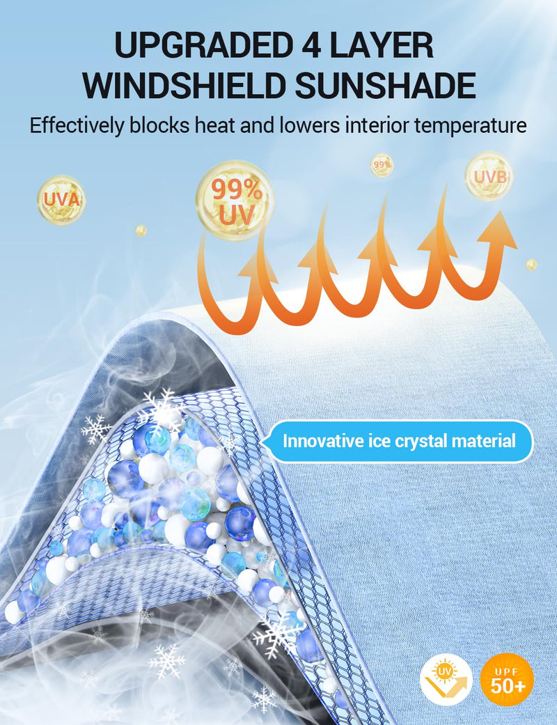 Proadsy Windshield Sun Shade Umbrella for Ford Expedition 2018-2025 Foldable Car Umbrella Sunshade with Soft TPU Handle Spring Structure Crystal Cooling Material Protect Car from Rays & Heat