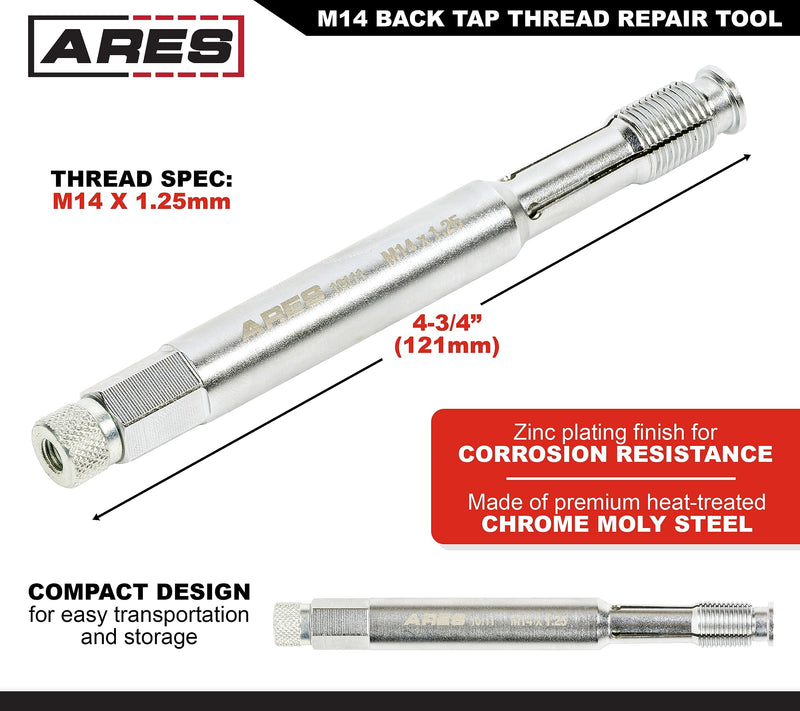 ARES 10111 – M14 Back Tap Thread Repair Tool – Collapsible Design Easily Engages and Repairs Threads from Inside Out – Keeps Metal Shavings Out of Cylinder