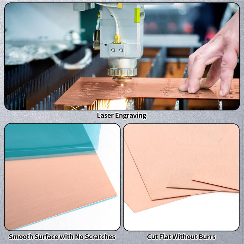 Adrattnay 4-Pack 99.9% Pure Copper Sheets Metal 8" x 8", 24 Gauge Copper Sheets 0.5mm (0.02") with Double-Side Protective Film for Jewelry Making, Crafts, Soldering, Electrical Projects 8x8in