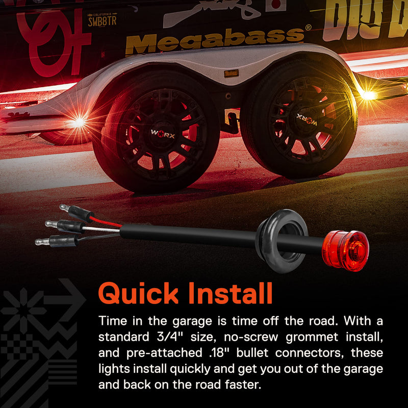 TRUE MODS 10pc 3/4" Inch Round Red Trailer 12V LED Marker Light [3 Wire/Turn Brake Tail TBT Lights] [DOT FMVSS 108] [SAE P2PC] [Semi-Spherical Output] [IP67 Waterproof] Small Markers for Trailer Truck 10 Pack Red (TBT)