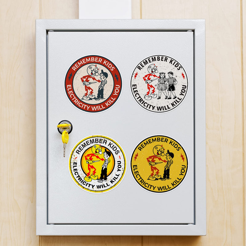 40 PCS Reddy Kilowatt Sticker - Remember Kids Electricity Will Kill You, Electrician Warning Caution Danger Electrical Safety, Funny Hard Hat Laptop Car Helmet